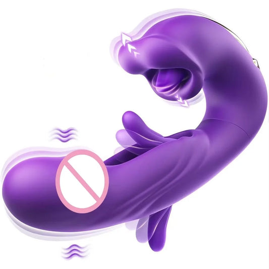 Vibromasseur 3 en 1 pour Femme — Stimulation Langue, Point G & Clitoris